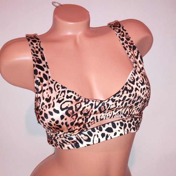 Victoria Secret Swim Bikini Top Large Leopard Animal Print Cutout Bralette Style - Picture 1 of 8